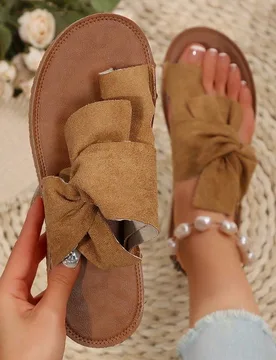 Sandalias planas con lazo arcoíris para mujer, chanclas de playa cómodas con suela de masaje de colores, atuendos de verano - Shein - FashionsVida