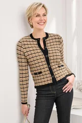 Women's Boucle Cardigan Sweater in Beige Size: 14 - Beige - Size: 14