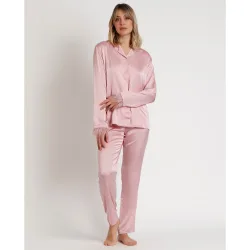 Pijama largo abierto de mujer de tela satén