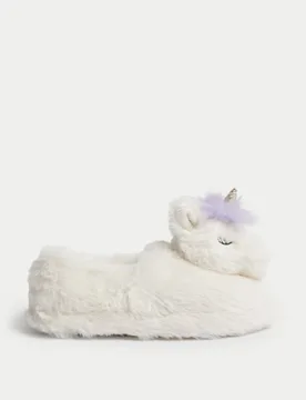 Kid's Unicorn Slippers (4 Small - 6 Large) Cream Female - M&S - FashionsVida