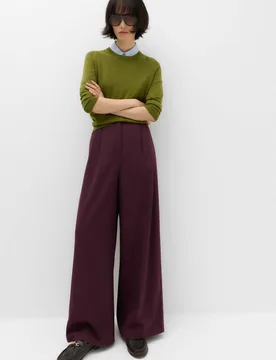 Double Pleated Side Tab Wide Leg Trousers Dark Aubergine female - M&S - FashionsVida