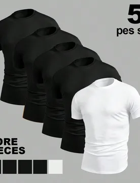 Camiseta de manga corta para hombre, 5 piezas/set, casual de verano, minimalista, versátil, para uso diario y vacaciones - Shein - FashionsVida