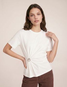 T-shirt con applicazione gioiello - panna