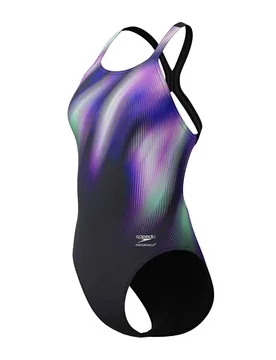 Fl Placement Printed Powerback Swimsuit Blurry Glass / Black UK 36 Women - Speedo - FashionsVida