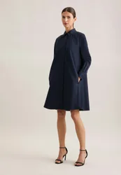 Hemdblusenkleid mit Stretchanteil in A- Linie Blau 40