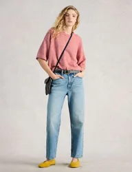 Crew Neck Oversized Knitted Top Pink female