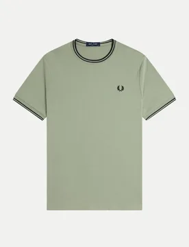 T-Shirt mit Doppelstreifen Grün S - Fred perry - FashionsVida