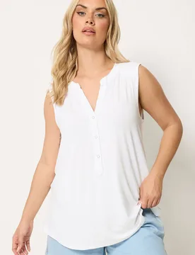 Women's Notch Neck Vest Top in White Size: 30-32 - White - Size: 30-32 - Yours - FashionsVida