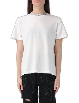 Cotton T-Shirt with Crystal Embellishments