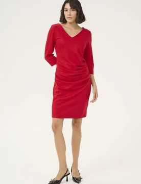 Kaindia Cocktail Dress 3/4 Sleeve V-Neck - Red - Size: L - Kaffe - FashionsVida