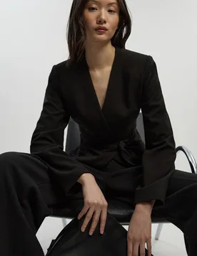 Women's Compact Essential Belted Asymmetric Blazer in Black Size: 12 - Black - Size: 12 - Karen millen - FashionsVida