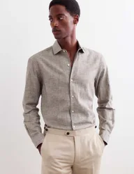 Regular Fit Luxury Linen Cotton Shirt Light Brown male