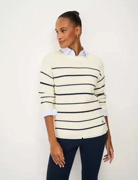 Cotton Rich Textured Slash Neck Jumper Cream female - Crew Clothing - FashionsVida