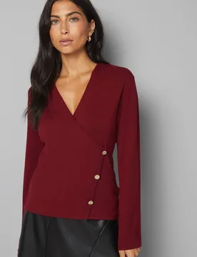 Wrap Front Jumper - Dark Red - Size: L - Wallis - FashionsVida