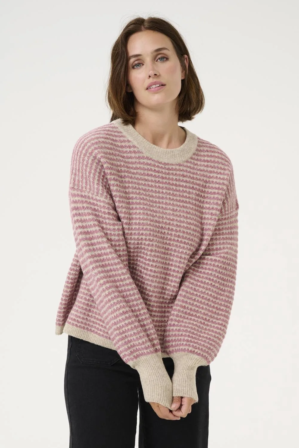 KAellery Crew Neck Pullover - Dusty Pink - Size: XS - Kaffe - FashionsVida