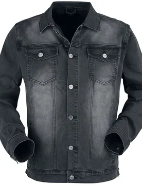 Jeansjacke - dunkelgraue Jacke mit Brusttaschen und Knopfleiste - S bis XL - für Männer - Größe L - dunkelgrau - Männer - male - Black Premium by EMP - FashionsVida