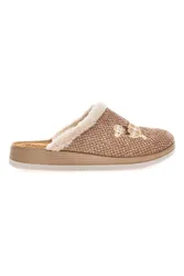 Pantofole beige con ricamo cane e bordo in pelo 42 CT 40