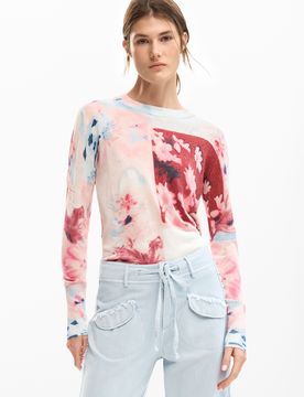 Jersey punto fino collage, Mujer, Rojo, XS