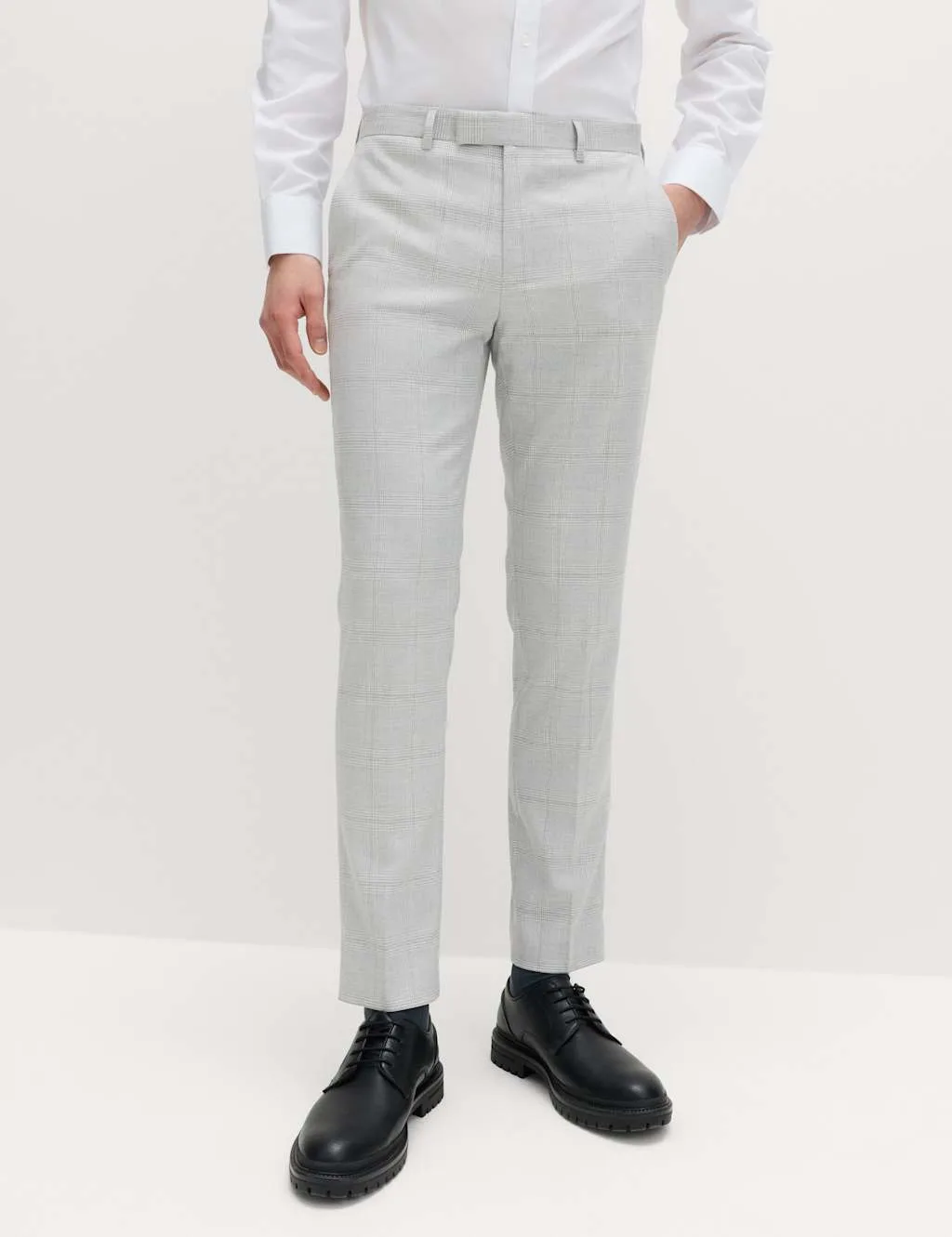 Slim Fit Check Stretch Suit Trousers Light Grey Mix male - M&S - FashionsVida