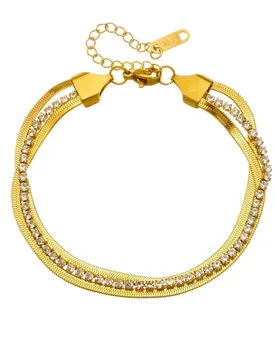 Punk Iced Out Bling Zircon Bracelet Gold Color Stainless Steel 3 Layer Flat Blade Snake/Tennis Chain Bracelet for Woman Jewelry - Aliexpress - FashionsVida
