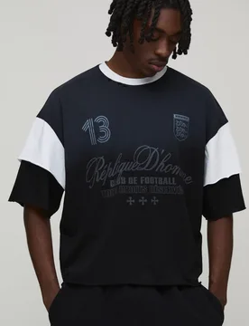 Men's Oversized Boxy Double Faux Layer Heavyweight Washed Distressed T-Shirt Black Size X-Small Black XS - boohooMAN - FashionsVida