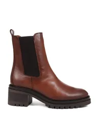 Leather Chelsea Block Heel Ankle Boots Brown female