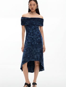 Vestido tie-dye asimétrico, Mujer, Algodon, Azul, XS