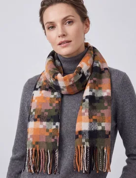 Women's Wool-Blend Pixel Pattern Oversized Scarf in Orange - Orange - Size: One Size - Vellin - FashionsVida