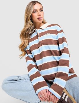 Womens Maglia Rugby Stripe - Marrone, marrone marrone Donna taglia L