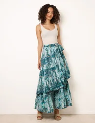 Wrap Metallic Tiered Skirt - ONE / BLUE - female