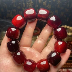 Natural Turtle Shell Blood Jasper Barrel Popular , Unisex Buddhist Bead Bracelet, Decorative Ornament