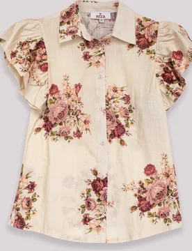 Blusa de mujer romántica con estampado floral y manga corta con volante - Niza - FashionsVida