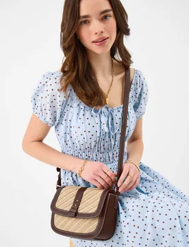 Woven Textured Contrast Trim Cross Body Bag Chocolate female - Accessorize - FashionsVida