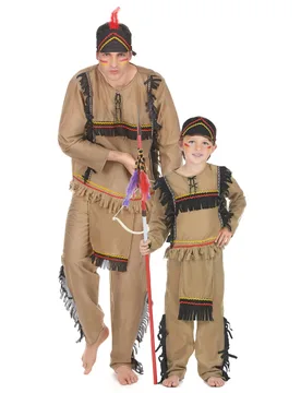 Indianer-Partnerkostüm für Vater und Sohn Karneval braun-schwarz - BCI - FashionsVida