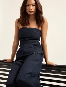 Women's Petite Denim Bandeau Top in Dark Blue Size: 10 - Dark Blue - Size: 10 - PixieGirl - FashionsVida