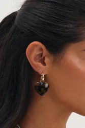 Women's Gold Plated Heart Earrings in Brown - Brown - Size: One Size