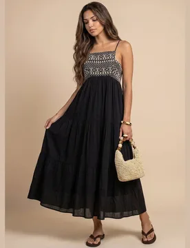 Women's Black Embroidery Panel Gauze Dress Size: 14 - Black - Size: 14 - Urban Bliss - FashionsVida