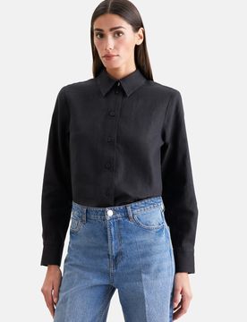 Hemdbluse aus 100% Leinen Schwarz 34