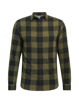 JACK & JONES Camisa oliva / negro