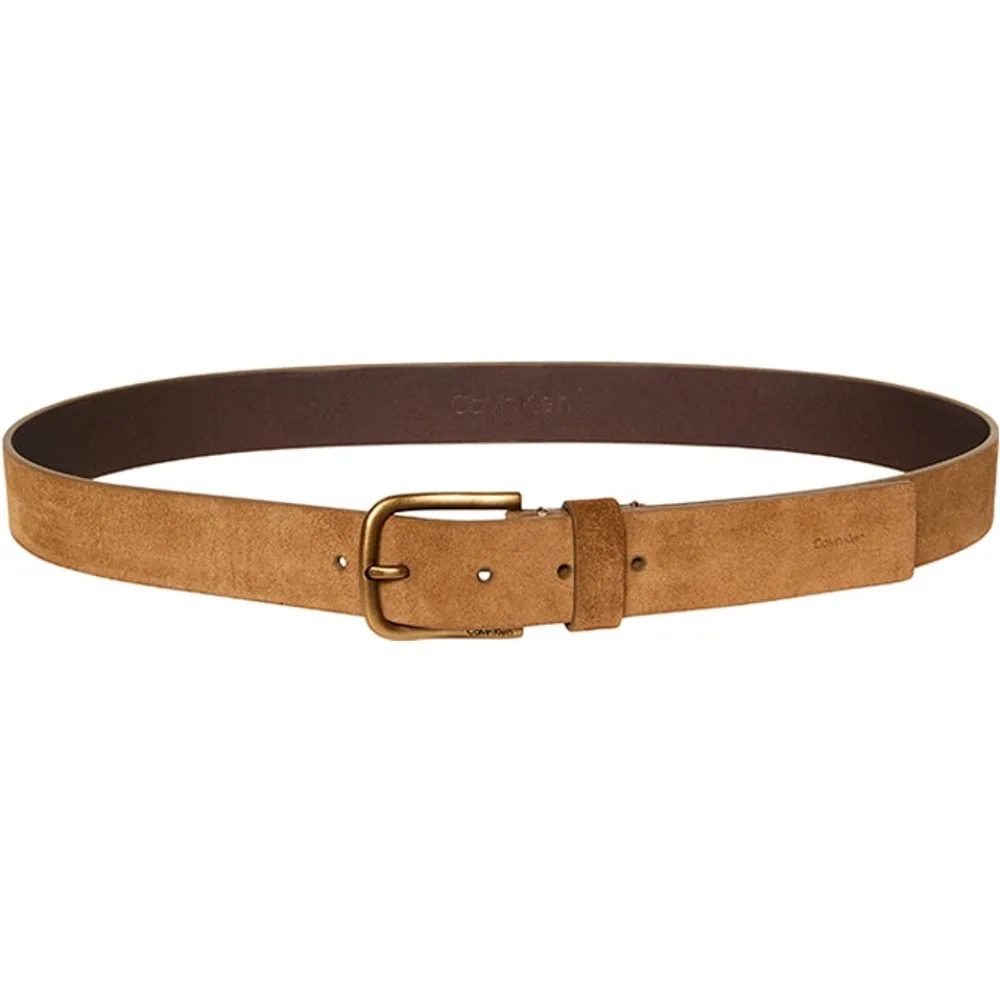 Cinturón de piel con hebilla dorada de hombre - Calvin Klein - FashionsVida