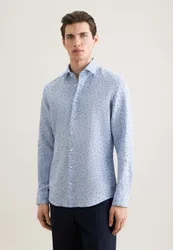 Slim Leinenhemd Druck Blau 41