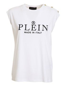 Top con ricamo logo e bottoni
