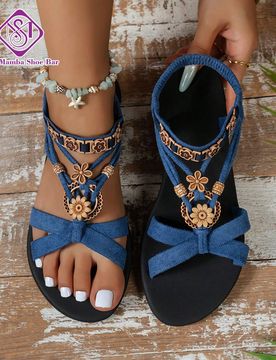 Sandalias planas bohemias para mujer, sandalias de exterior cómodas con tiras cruzadas estilo vintage, sandalias planas para fiesta de noche para muj
