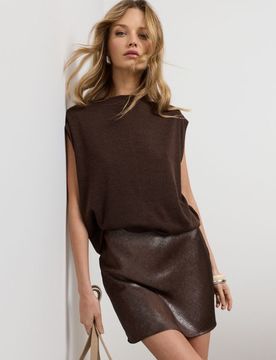 T-shirt senza maniche in misto viscosa - marrone scuro