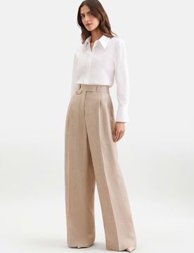 Bundfaltenhose aus 100% Leinen Beige 40