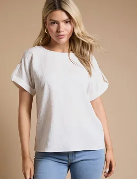Women's Textured Roll Sleeve Blouse in White Size: 18 - White - Size: 18 - Dorothy perkins - FashionsVida