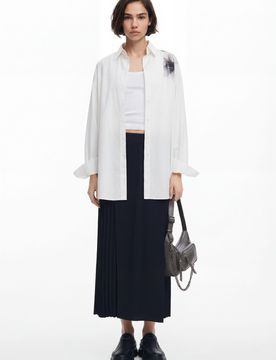 Falda midi pliegues, Mujer, Poliester, Negro, XS