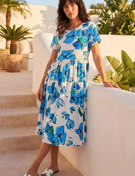 Women's Floral Smock Midi Dress in White Size: 12 - White - Size: 12 - Roman - FashionsVida
