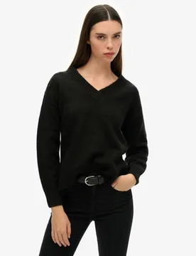 Superdry Damen Pullover mit V-ausschnitt in Übergröße Schwarz - Größe: 36 - 89.99 - FashionsVida