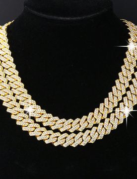 Pieza Europea Y Americana De Estilo Callejero Completa La Cadena De Diamantes De Imitación Collar Dorado, Pulsera Para Hombres Y Mujeres, Elegante Ac